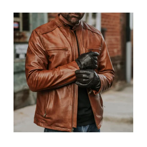 Men's Leather Winter <b>Jacket</b> Stand Collar Front Logo Custom Color Windproof <b>Waterproof</b> Design Fashionable Customized Logo - Product Image 1