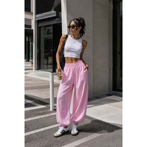 Pantalones Balon Modal con Detalle de Goma en la Cintura - Rosa - Rosa - Product Image 1