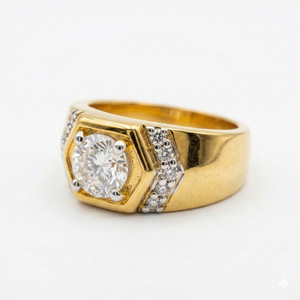 Men's Round Cut Moissanite Diamond <b>Ring</b> Stylish Sterling Silver Accessory - Product Image 2