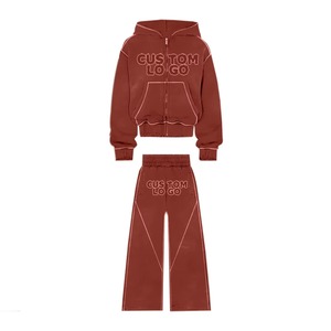 Chándal desgastado con diamantes de imitación, ropa de calle de fabricante personalizado, conjunto con cremallera y diamantes de imitación, chándal para hombre lavado con ácido - Product Image 1