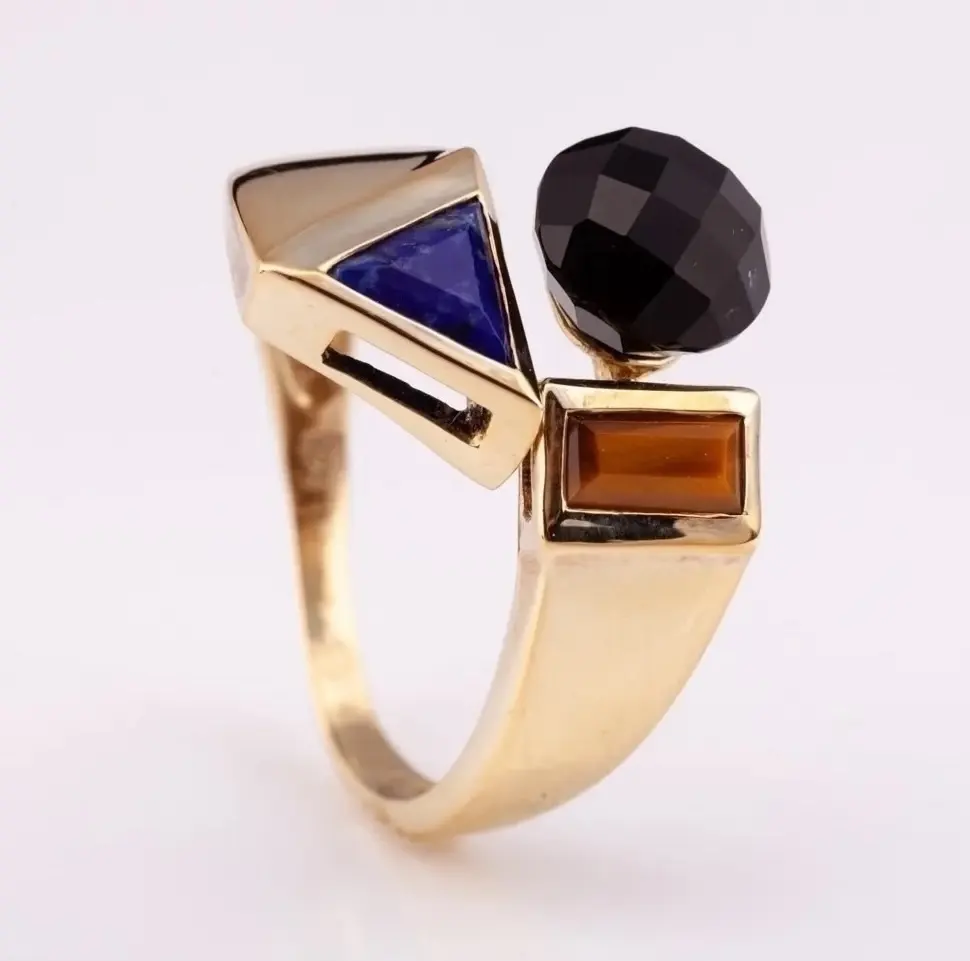 Cincin modis 925 perak berlapis emas 14K, perhiasan dapat diatur dengan lapis mata harimau onyx alami dari Thailand