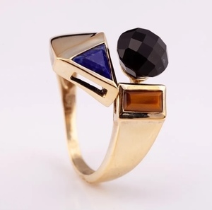 Prêt à expédier bijoux de mode 14K plaqué or argent 925 bague réglable avec lapis naturel oeil de tigre onyx de Thaïlande - Product Image 1