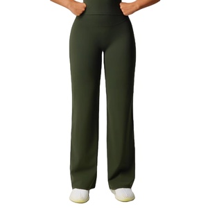 Pantalones de fitness de cintura alta y pierna ancha para mujer – Diseño que realza los glúteos, pantalones de yoga y entrenamiento de pierna recta y ajuste holgado - Product Image 1