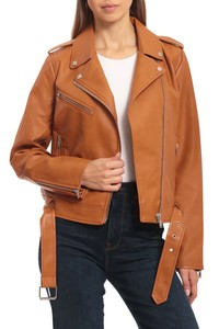 Veste en cuir de couleur marron pour femmes Faux cuir Hiver 2025 Mid Length Running Femme Ladies Winter Vestes pour femmes - Product Image 4