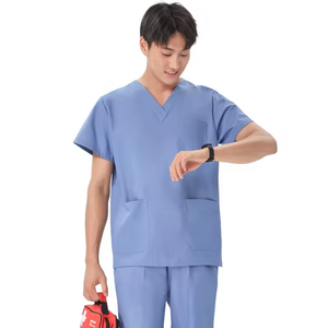 Uniformes de hospital de material elástico con cuello en V y logotipo personalizable - Product Image 3