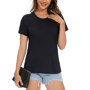 Camiseta promocional de mujer de talla grande con cuello redondo de manga corta de color negro sólido de 100% algodón con diseño OEM hecho a medida de Bangladesh - Product Image 1