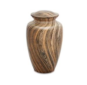 Urna moderna para cenizas de Metal para adultos, estilo de madera, recuerdos de latón de aluminio impresos para cremación funeraria conmemorativa suministrada en la India - Product Image 1