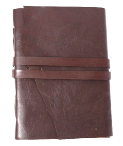 Carnet de notes en papier recyclé fait main de style ethnique haut de gamme avec couverture souple, journal de style bohème avec reliure en cuir brun cousu - Product Image 1