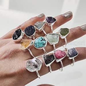 Anillo de Piedras Preciosas en Bruto para Mujer, Amatista Natural, Peridoto, Lapislázuli, Cuarzo, Joyería de Plata de Ley 925 - Product Image 3