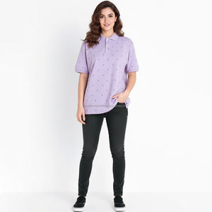 Camiseta Polo de Punto Casual para Mujer, Cuello Redondo, con Botones, Estampado a Rayas en Blanco y Azul, Marca Fit2Fight - Product Image 5