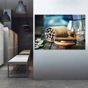 Impresión en lienzo de cigarros y brandy elegantes: decoración de arte moderno, regalo perfecto, arte en vidrio templado - Product Image 1