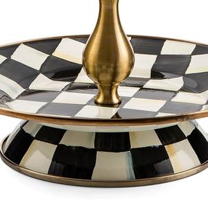 Soporte de pastel de lujo de 2 niveles con diseño a cuadros y pedestal dorado, bandeja decorativa redonda para postres, ideal para el té de la tarde y decoración de fiestas. - Product Image 6