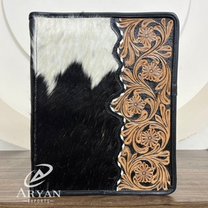 Classeur de portefeuille en cuir usiné à la main A4 personnalisé en gros Porte-documents en cuir de vachette véritable avec fermeture éclair - Product Image 1