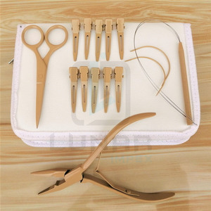 ชุดเครื่องมือต่อผมพิเศษทางจันทรคติชุดกรรไกรขนาดเล็กคลิปห่วงลวดคีมเหล็กสีน้ำตาล - Product Image 2