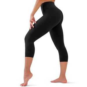 Pantalones Capri de Yoga para Mujer, Cintura Alta, Grosor Estándar, Transpirables, Casuales, con Bolsillos, para Entrenamiento, Running, Yoga, Leggings Negros - Product Image 1