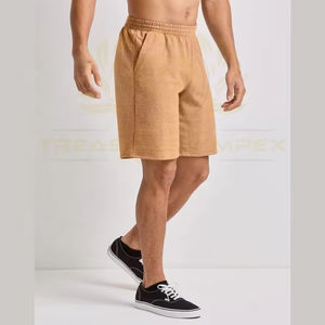 Pantalones cortos transpirables informales de calle alta para hombre, precio al por mayor, cintura elástica con patrón sólido teñido liso, 2024 - Product Image 5