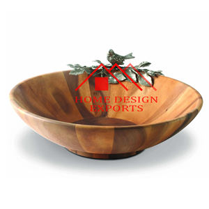 Bol en bois pur sculpté à la main, forme ronde, finition noyer - Product Image 5