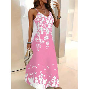 Robe longue Supreme à bretelles et col en V à motifs pour femme, 36815 - Rose - Product Image 2