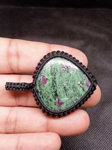 Ruby Zoisite Macrame Pendant <b>Necklace</b> Handmade <b>Boho</b> Jewelry for Women, Adjustable Cord - Product Image 6
