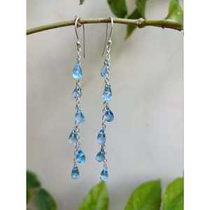 Pendientes Colgantes Hechos a Mano en Plata de Ley con Cuentas de Topacio Azul en Forma de Lágrima, Elegante Regalo de Boda para Ella - Product Image 2