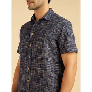 Handloom Cotton Navy Blue Casual Shirt For <b>Men</b> - Product Image 2