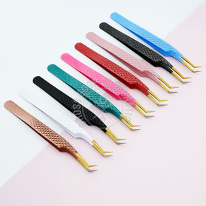 Wholesale Custom Logo Lash Tweezers 45 Degree Fiber Tip Stainless Steel Eyelash Extension Tweezer <b>Glitter</b> Diamond Grip Tool - Product Image 1
