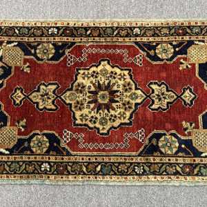 Turkish Rug, Small 1.7x3.2 ft Vintage Rug, <b>Red</b> Blue Plants & trees <b>Wool</b> Rug - Product Image 3