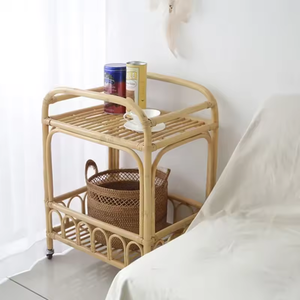 รถเข็นหวายสานมือสุดหรูรถเข็นสำหรับใส่เครื่องดื่มสองระดับแบบคลาสสิกสำหรับร้านกาแฟบาร์ในบ้านหรือร้านอาหารบูติก - Product Image 4