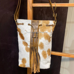 Vente chaude à la main en cuir de vachette sac seau en cuir véritable Boho sac Western sac à main cordon classique sac à main pour les femmes - Product Image 3