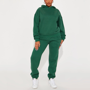 Ensembles de sweat à capuche et de jogging pour femme en polaire lourde grande taille ensembles pour femmes de qualité supérieure anti-boulochage survêtement vert uni vierge - Product Image 6