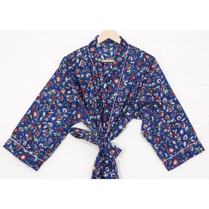 ชุดกิโมโนผ้าฝ้ายแท้ 100% ทรงตรง ยาวคลุมเท้า ลายดอกไม้ พิมพ์ลาย นุ่ม เบาสบาย ระบายอากาศได้ดี เป็นมิตรกับสิ่งแวดล้อม เหมาะสำหรับใส่ลำลอง ธรรมชาติ - Product Image 2