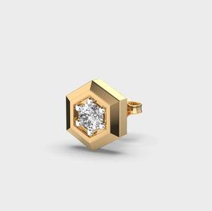 Lab Grown Diamond Hexagon Stud <b>Earrings</b> Round Bezel <b>Set</b> In 18K White / Rose / Yellow <b>Gold</b> <b>Earrings</b> - Product Image 3