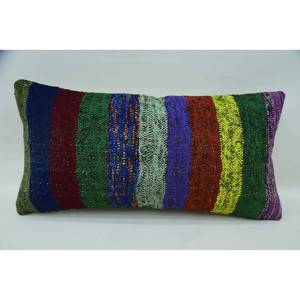 Coussin en laine patchwork Kantha motif vintage multicolore Coussin décoratif tissé 12x24 pouces - Product Image 1