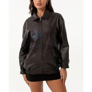 เสื้อแจ็คเก็ตหนังเทียมทรงโอเวอร์ไซส์สำหรับผู้หญิง แบบซิป แฟชั่นฤดูใบไม้ร่วง สไตล์แจ็คเก็ตนักขี่มอเตอร์ไซค์ เสื้อโค้ทฤดูหนาวทันสมัย และเสื้อคลุมลำลอง - Product Image 3