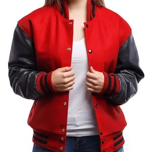 Top Qualität Damen Varsity Jacket Baseball Letterman Original Leder Ärmel und Wolle Körper Bomber College amerikanischer Stil