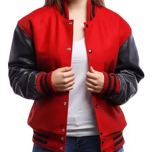 Top qualité femmes université veste Baseball Letterman Original cuir manches et laine corps Bomber collège Style américain