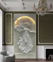 Murale en relief 3D moderne de 8x4 pieds, élégance européenne, portrait d'ange |   Panneau mural en FRP avec éclairage LED intégré |   Luxe haute fidélité