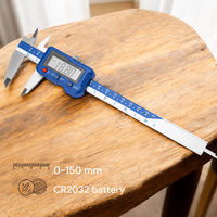 Kaliper Vernier Digital 0-150 mm Alat Ukur Baja Tahan Karat Transfer Data ke Excel Biru
