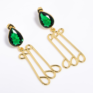Boucles d'oreilles en laiton plaqué or 14k pierres précieuses en laiton fournisseur de bijoux pour femmes et filles - Product Image 5
