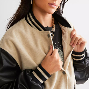 New Design <b>Pink</b> Style Winter Jackets for Women Varsity Jacket Inside Pocket Snap Button <b>Crop</b> <b>Top</b> Coats Bomber Jacket Women - Product Image 5