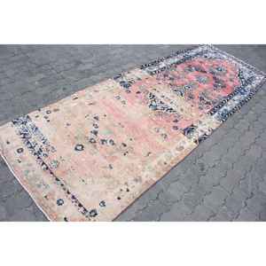 Alfombra Vintage, Alfombra Turca de 3.6x9.7 pies, Alfombra Azul con Puntos Rojos - Product Image 3