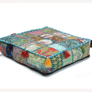 Handgemaakte Decoratieve Vloerkussen-Bohemien Patchwork Hoes Voor Meditatie, Grote Indiase Hippie-Art-Boerderij Kussenslopen