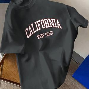 T-shirt pour homme en jersey 100% coton, imprimé avec le mot California, coupe ample, décontracté, confortable, col rond, manches courtes, été - Product Image 3