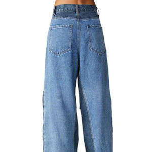 Jeans Cargo de Mezclilla Transpirables de Corte Regular Personalizados de Alta Calidad al por Mayor para Mujer, Talla Grande, Color Combinado de Invierno - Product Image 6