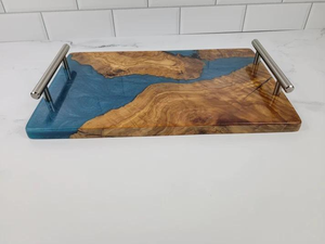 Bandeja Decorativa Redonda de Madera Antigua y Resina, Regalo de Boda Real, Bandeja para Servir Alimentos Hecha a Mano, Bandeja Artesanal Saniya para Restaurante al por Mayor - Product Image 4