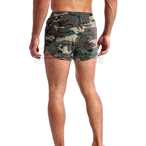 Pantalones cortos deportivos para correr de lona para hombre, transpirables, para correr, con cierre de cintura elástica, patrón sólido - Product Image 3
