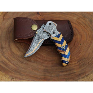 Couteau de poche en acier CUIVRE DAMAS édition limitée couteau pliant en cuivre anniversaire fait à la main cadeau unique et personnalisé - Product Image 3