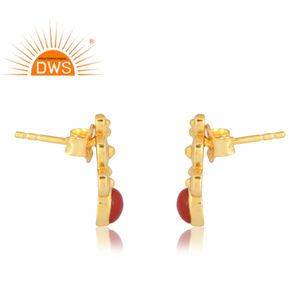 Hot Selling 925 Sterling Silver 18K Gold Plated Natural Red <b>Onyx</b> Gemstone Stud <b>Earring</b> Demi Fine Jewelry Manufacturer - Product Image 4