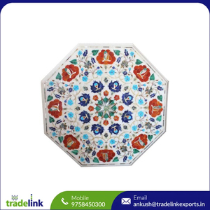 Marble Convertible <b>Coffee</b> <b>Table</b> with <b>Glass</b> Inlaid Semi-Precious Stones Easy Assembly Living Room Furniture Modern Antique White - Product Image 4