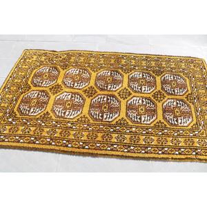 Turkish Vintage Rug 3.8x6.7 ft, <b>Yellow</b> Southwestern <b>Wool</b> Rug - Product Image 3